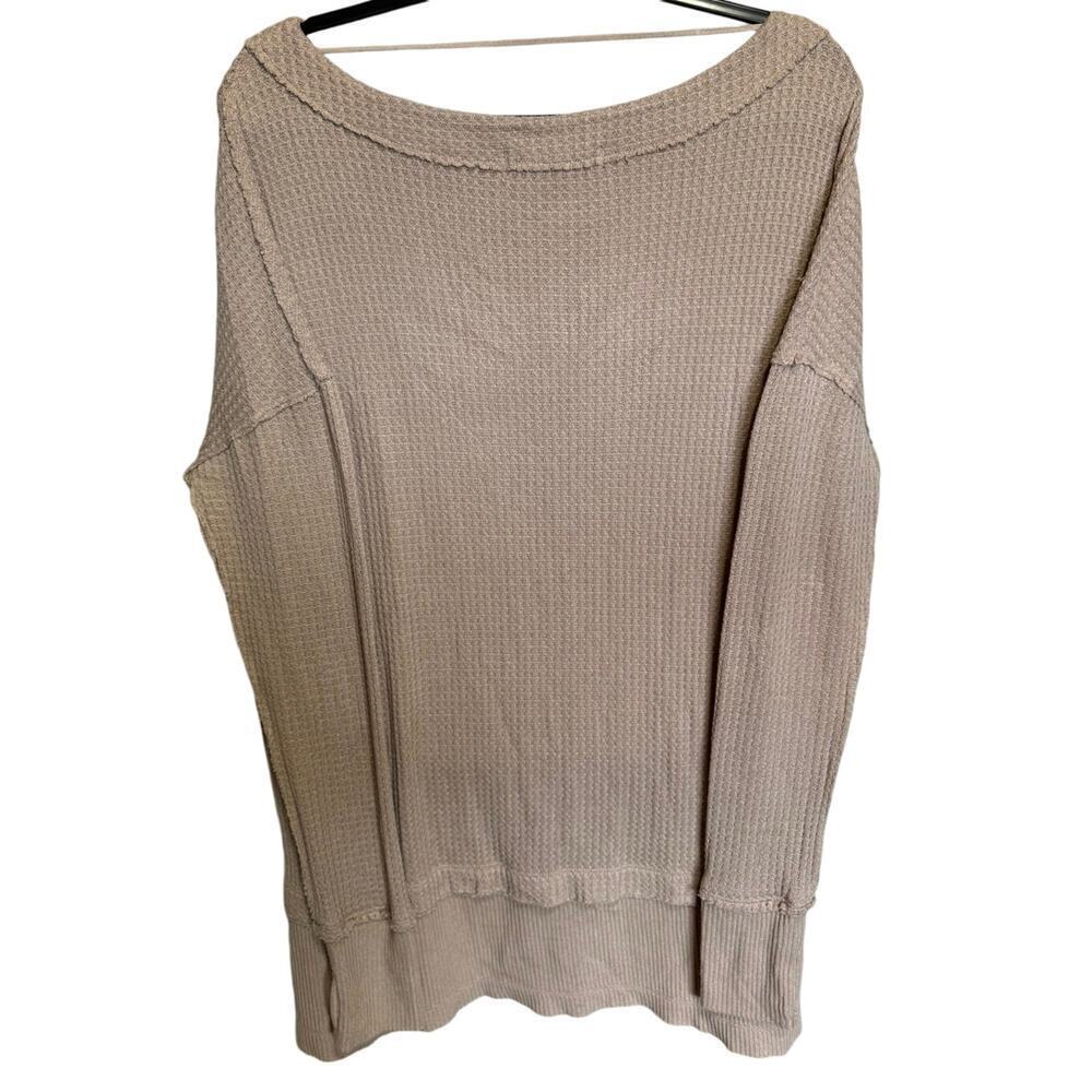 Free People North Shore Thermal Waffle Knit Tunic Top Beige Size Medium - Picture 5 of 9